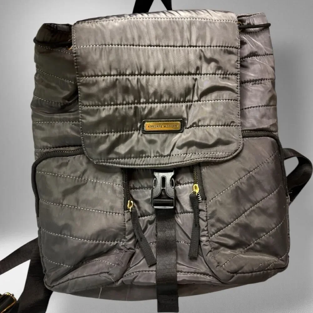 Adrienne Vittadini Quilted Nylon Backpack – Charcoal Gray